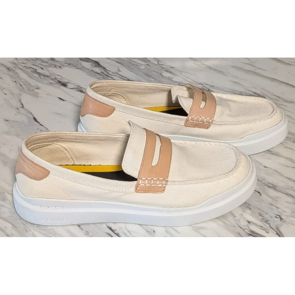 Cole Haan Women's Beige Canvas GrandPro Rally Penny‎ Loafer W25370 Size 10.5B
